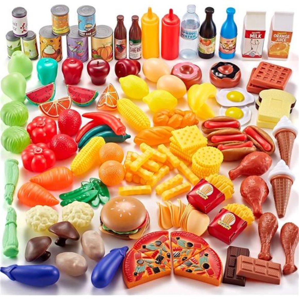 143 Piece Play Food for Kids Kitchen - Toy Assortment - Pretend Food for Toddler